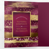 金ゴールドとブルゴーニュ結婚ーの筆 三つ折り招待状 (内部最初)