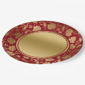 金ゴールドとブルゴーニュ赤フローラダマスディナープレート ペーパープレート (アングル)