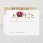 金ゴールドとブルゴーニュ赤ベビーシャワーアドバイスカード ポストカード (正面/裏面)