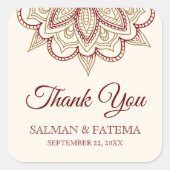 金ゴールドとブルゴーニュ・ヘナ・メーンディ結婚の感謝の言葉 スクエアシール (正面)