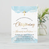 金ゴールドとブルーウォーターカラーボーイ《キリスト教》洗礼式や命名式 招待状 (スタンド正面)