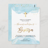 金ゴールドとブルーウォーター色ボーイバプテスマありがとう ポストカード (正面/裏面)