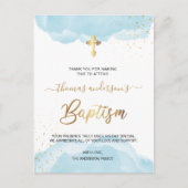 金ゴールドとブルーウォーター色ボーイバプテスマありがとう ポストカード (正面)