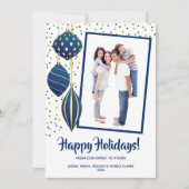 金ゴールドとブルークリスマスツリーのオーナメント写真 シーズンカード (正面)