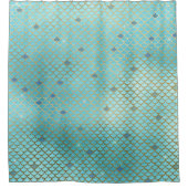 金ゴールドとブルーグラデーションマーメイドはかりで測 シャワーカーテン (正面)