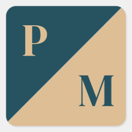 金ゴールドとブルーコントラストカスタムイニシャル スクエアシール