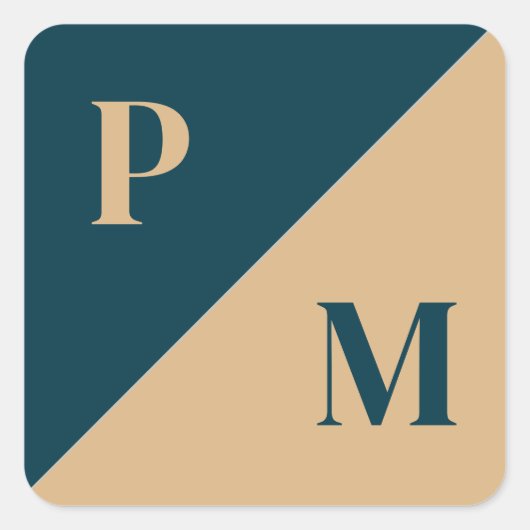 金ゴールドとブルーコントラストカスタムイニシャル スクエアシール (正面)