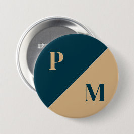 金ゴールドとブルーコントラストカスタムイニシャル 缶バッジ