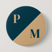 金ゴールドとブルーコントラストカスタムイニシャル 缶バッジ (正面)