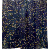 金ゴールドとブルーダリアフラワー シャワーカーテン (正面)