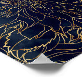 金ゴールドとブルーダリアフラワー ポスター (角)