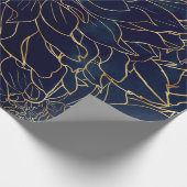 金ゴールドとブルーダリアフラワー ラッピングペーパー (角)
