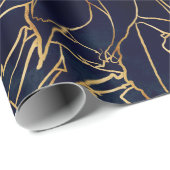 金ゴールドとブルーダリアフラワー ラッピングペーパー (ロールコーナー)