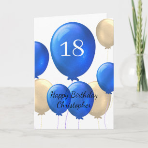 金ゴールドとブルーバルーン18誕生日カード カード