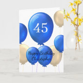 金ゴールドとブルーバルーン45番目の誕生日カード カード (黄色い花)