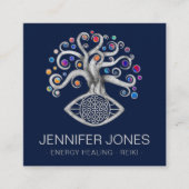 金ゴールドとブルーフラワー・オブ・ライフ・オーナメント スクエア名刺 (正面)