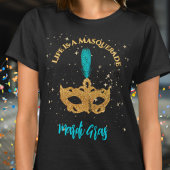 金ゴールドとブルーマスクマルディグラパーティー Tシャツ