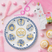 金ゴールドとブルーユダヤ教の休日ヘブライ人の通行人 ペーパープレート (パーティー)