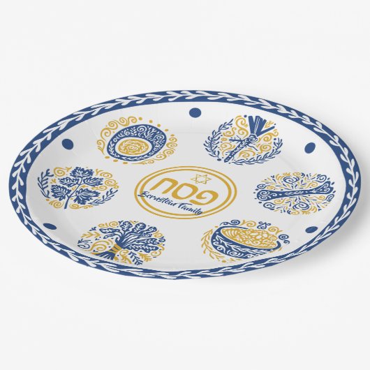 金ゴールドとブルーユダヤ教の休日ヘブライ人の通行人 ペーパープレート (アングル)