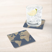 金ゴールドとブルーワールドマップ スクエアペーパーコースター (インサイチュ)