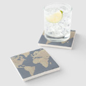 金ゴールドとブルーワールドマップ ストーンコースター (横)