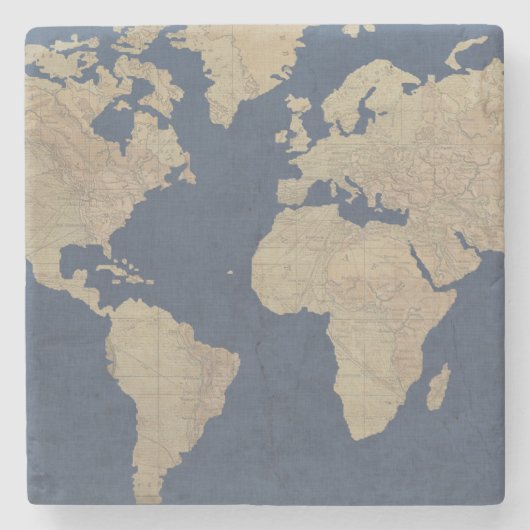 金ゴールドとブルーワールドマップ ストーンコースター (正面)