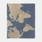 金ゴールドとブルーワールドマップ フリースブランケット (正面)