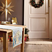 金ゴールドとブルー出生の休日 ショートテーブルランナー