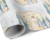 金ゴールドとブルー出生の休日 ラッピングペーパー (ロールコーナー)