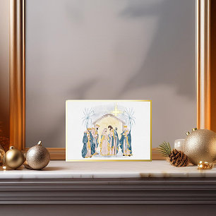 金ゴールドとブルー出生クリスマス 箔シーズンカード