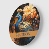 金ゴールドとブルー名前をカスタムするかわいらし孔雀 ラージ壁時計 (傾斜)