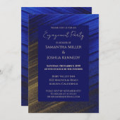 金ゴールドとブルー婚約パーティ招待状 招待状 (正面/裏面)