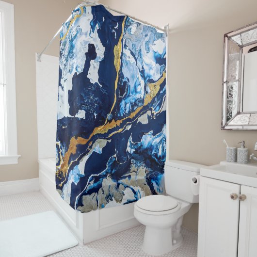 金ゴールドとブルー絵画アクリルの抽象芸術アートAbstra シャワーカーテン (インサイチュ)