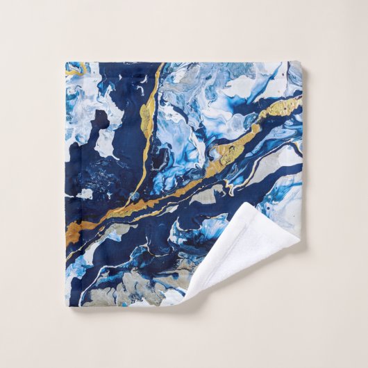 金ゴールドとブルー絵画アクリルの抽象芸術アートAbstra バスタオルセット (ウォッシュタオル)