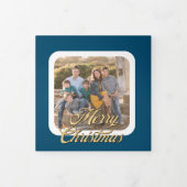 金ゴールドとブルー4フォトクリスマス 三つ折りカード (カバー)