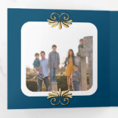 金ゴールドとブルー4フォトクリスマス 三つ折りカード (内部最初)