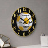 金ゴールドとプレーヤー名の黒いサッカー時計 ラージ壁時計