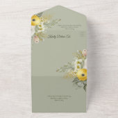 金ゴールドとベージュフローラのSage Green QRコード オールインワン招待状 (外側)