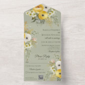 金ゴールドとベージュフローラのSage Green QRコード オールインワン招待状 (内側)