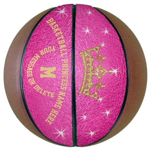 金ゴールドとホットピンクバスケットボールプリンセス パーソナライズされた バスケットボール (縦)