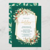 金ゴールドとホリー |幾何学的な休日お祝い 招待状 (正面/裏面)