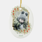 金ゴールドとホリー |幾何学的な休日の写真 セラミックオーナメント (正面)