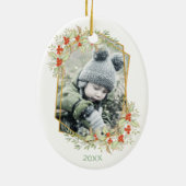 金ゴールドとホリー |幾何学的な休日の写真 セラミックオーナメント (裏面)