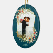 金ゴールドとホリー |幾何学的な休日の写真 セラミックオーナメント (左)