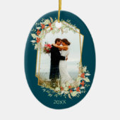 金ゴールドとホリー |幾何学的な休日の写真 セラミックオーナメント (正面)