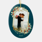 金ゴールドとホリー |幾何学的な休日の写真 セラミックオーナメント (裏面)