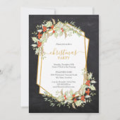 金ゴールドとホリー |幾何学的な黒板クリスマス 招待状 (正面)