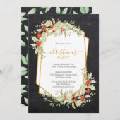 金ゴールドとホリー |幾何学的な黒板クリスマス 招待状 (正面/裏面)