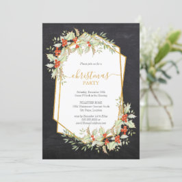 金ゴールドとホリー |幾何学的な黒板クリスマス 招待状