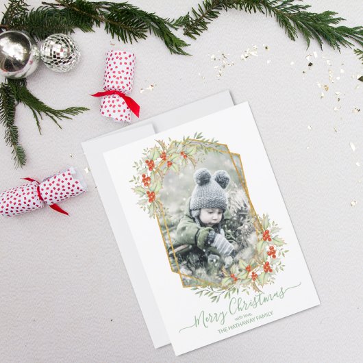 金ゴールドとホリー |幾何学的フォトフレーム シーズンカード